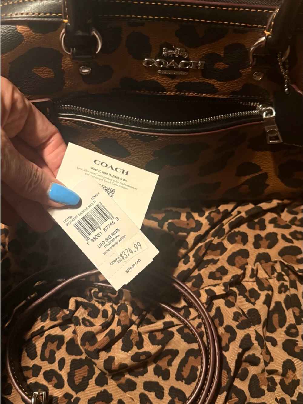 Coach Leopard-Print Leather Satchel - Tan/Black you can use crossbody strap - Picture 3 of 8